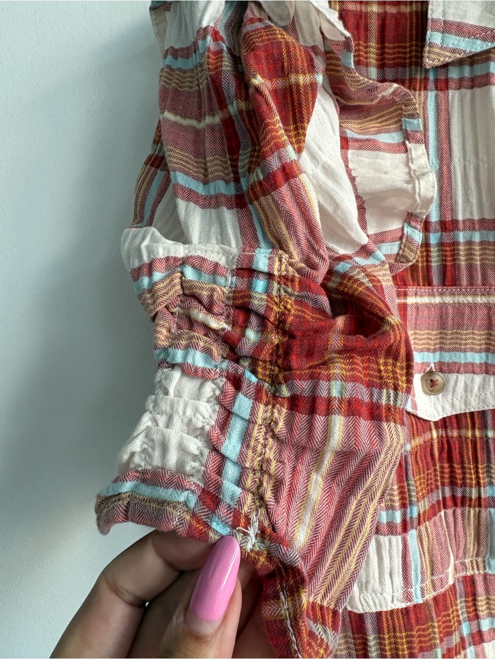 Anthropologie Pilcro Ozzi Plaid Ruffle Sleeve Buttondown Shirt Sz Small - Picture 6 of 10